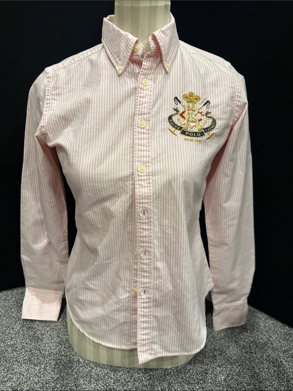 Ralph Lauren Light Pink Micro-Stripe Button-Down Shirt with Crest